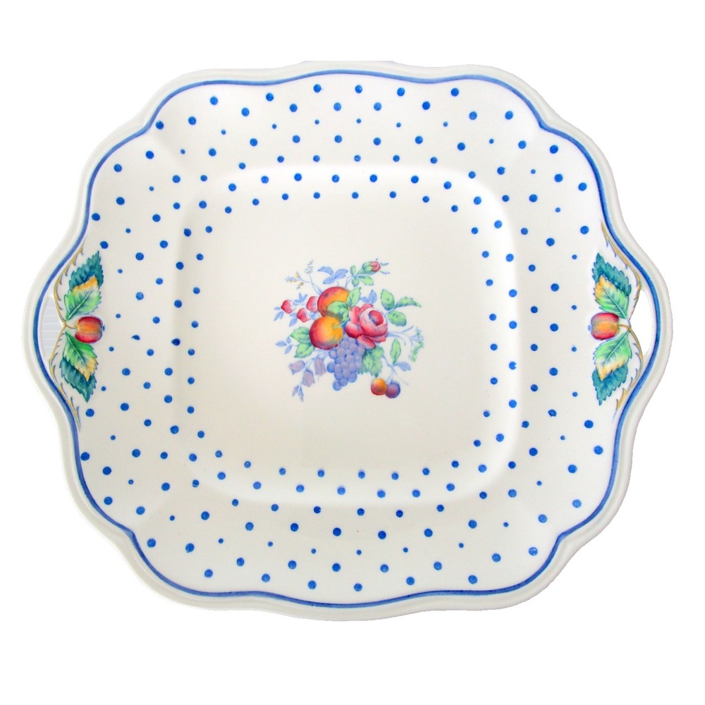 Copeland Spode Blue Polka Dot Vintage Square Handled Cake Serving Plate